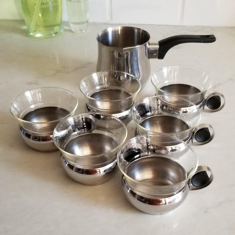 Demi-tasse set of 6 with froth pot